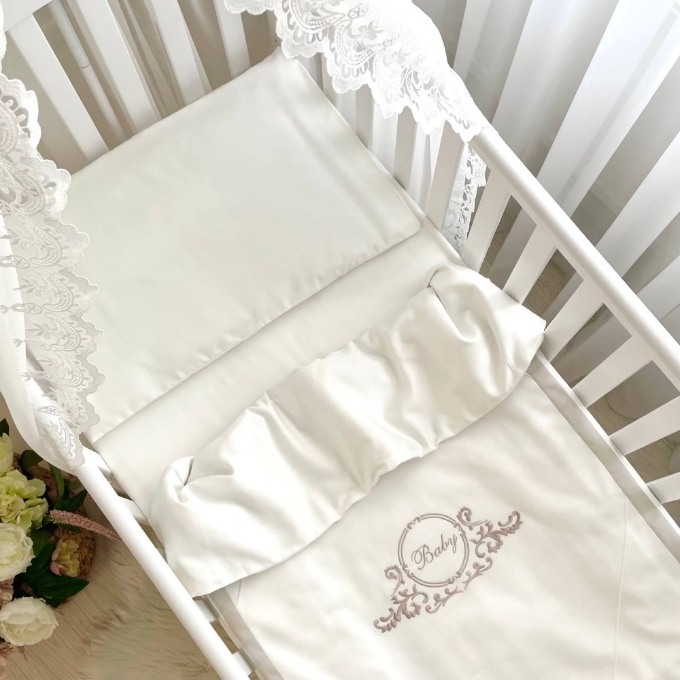 Set lenjerie de schimb pentru patut bebe 3 piese Baby King latte (2)